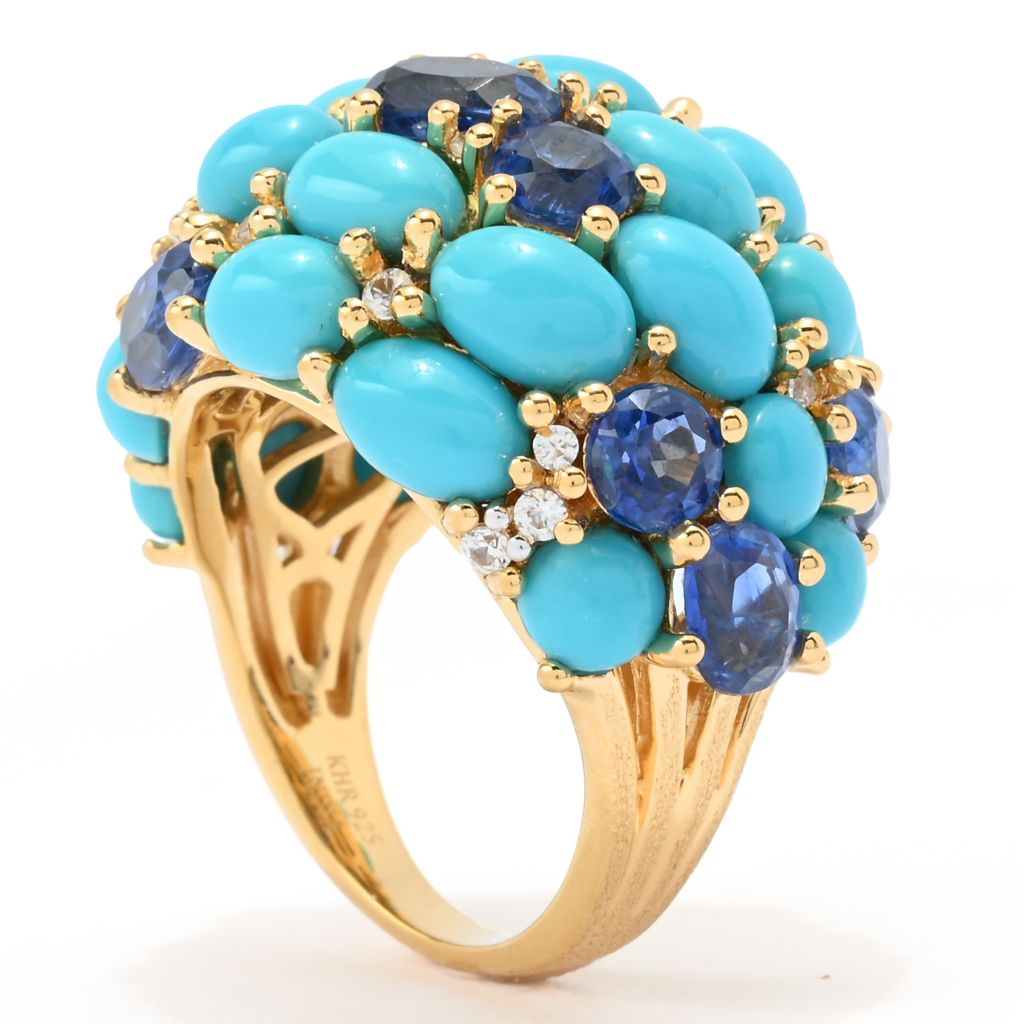 MUSE 18K Vermeil Sleeping Beauty Turquoise, Kyanite & Zircon Dome Ring by Steals