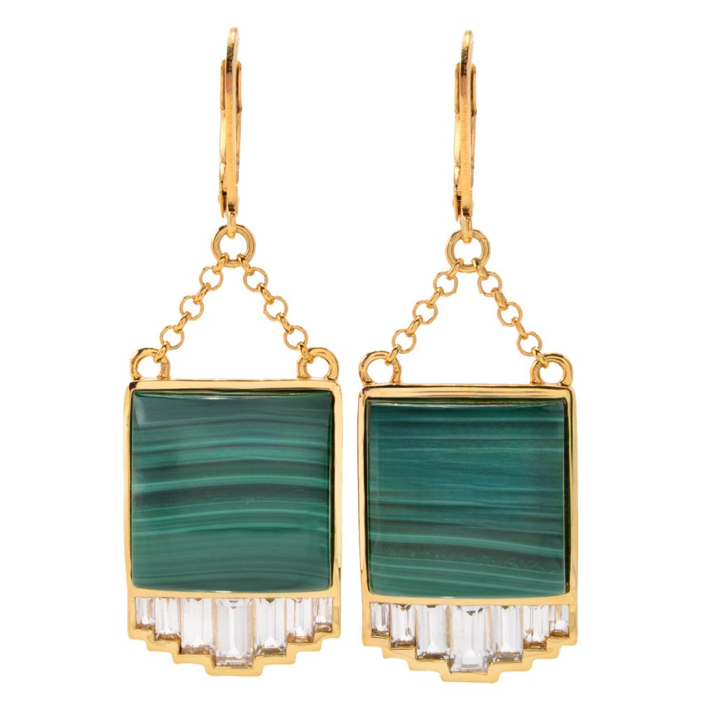MUSE 18K Gold Plated 15mm Malachite & White Topaz Drop Earrings by Steals