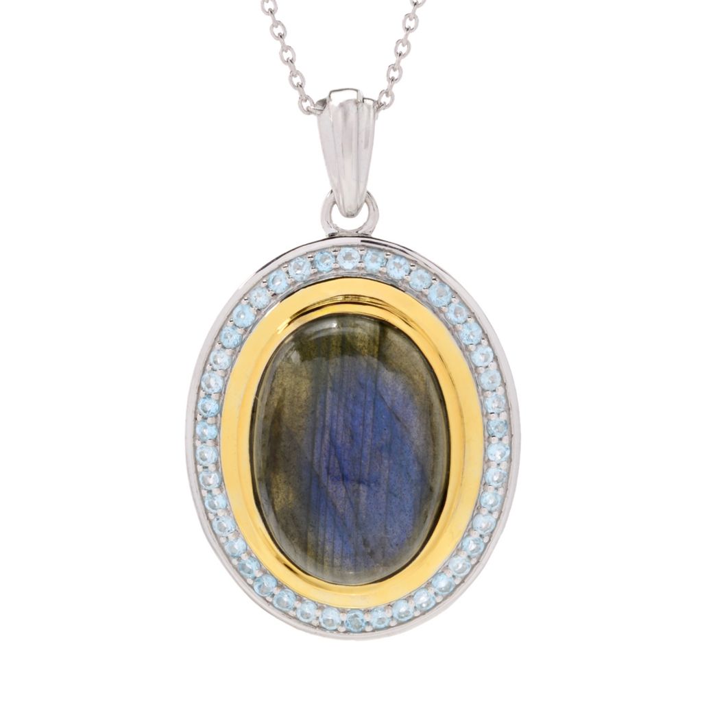 MUSE 18K Gold Accented Choice of 18x13mm Opaque & Faceted Gemstone Pendant by Steals