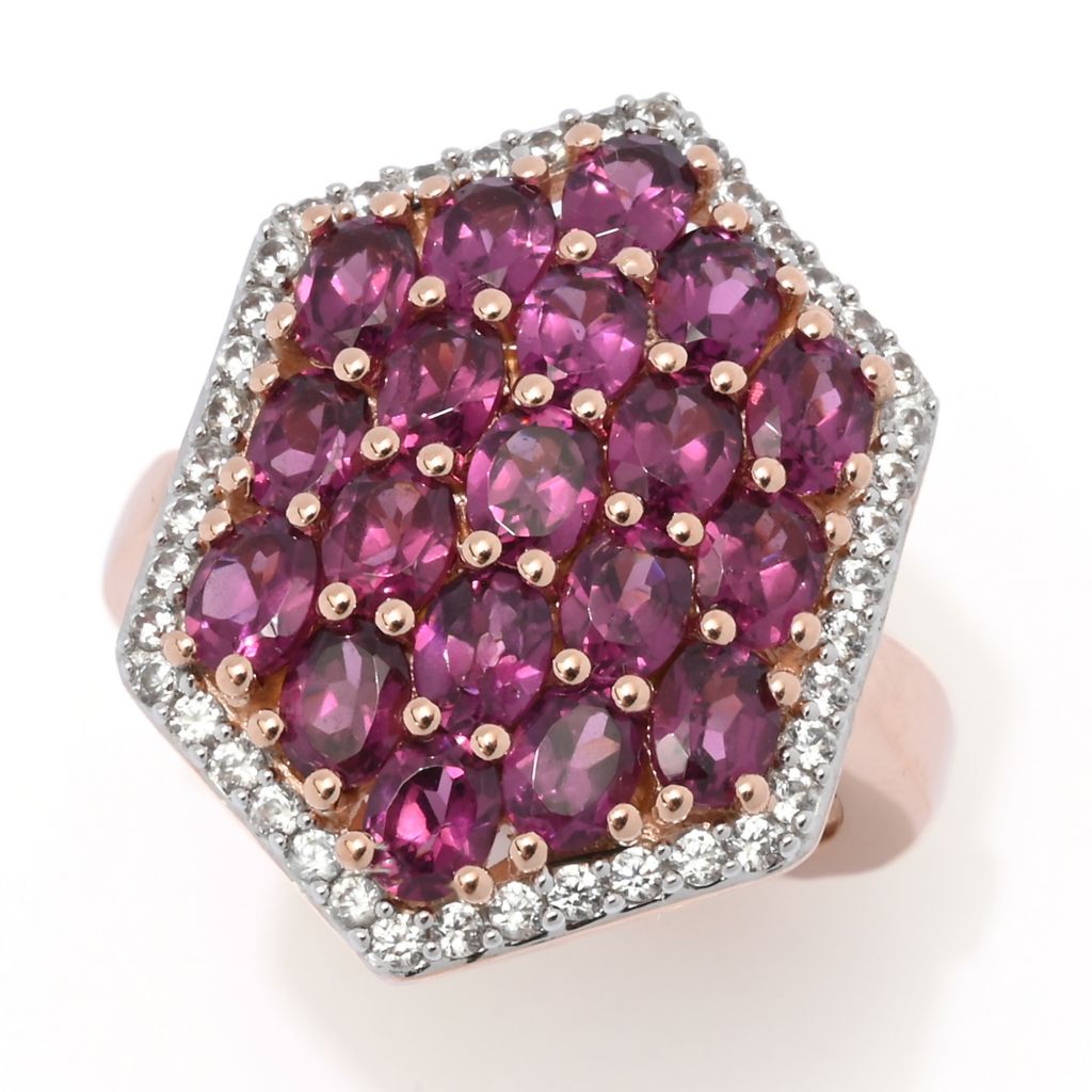 MUSE Choice of Gemstone Cluster & White Zircon Hexagonal Shield Ring by Steals