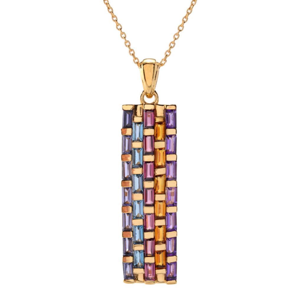 MUSE 18K Gold Plated 2.77ctw Baguette Multi Gemstone Pendant w/ Chain by Steals