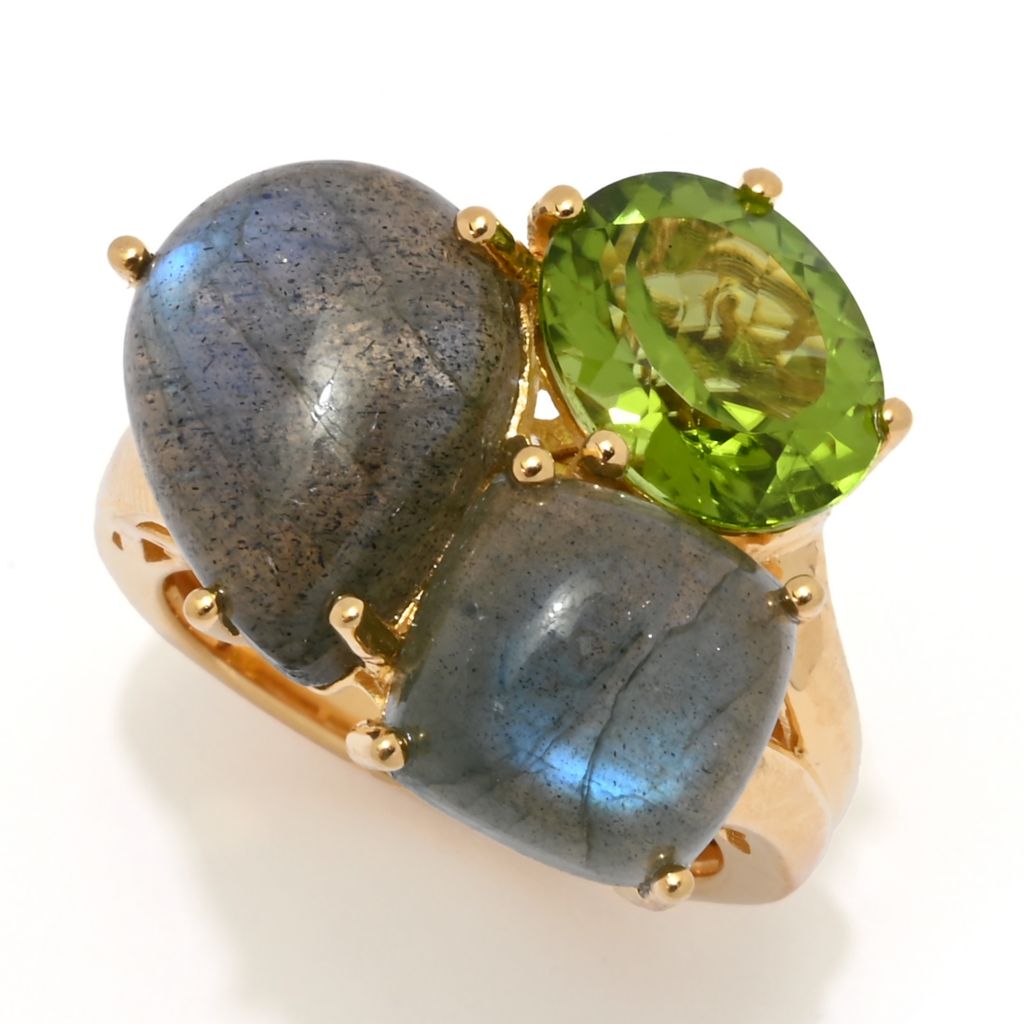MUSE 18K Vermeil Labradorite & Peridot Multi Shape 3-Stone Cluster Ring by Steals
