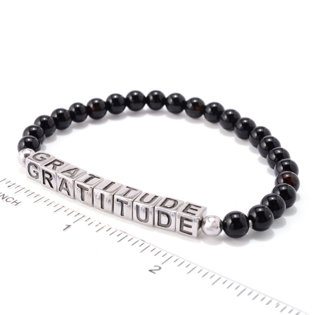 MUSE Platinum Plated Choice of Mantra Black Onyx Bead Stretch Bracelet by Steals