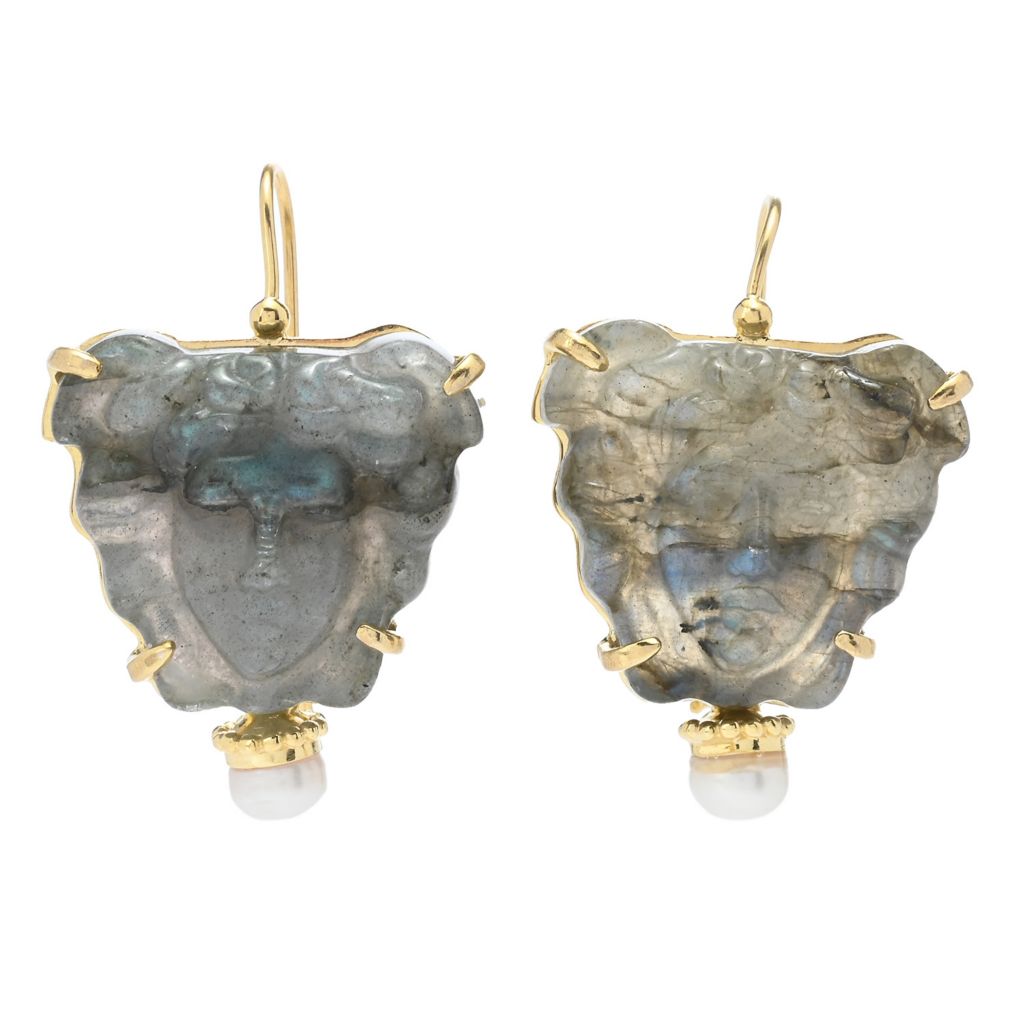 Tagliamonte Labradorite Medusa Cameo & Cultured Pearl Drop Earrings by Steals