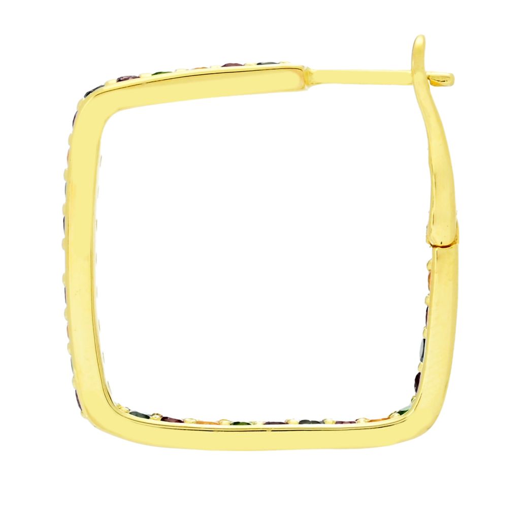 Choice of Plating Multi Gem Inside Out Square Hoop Earrings by Steals