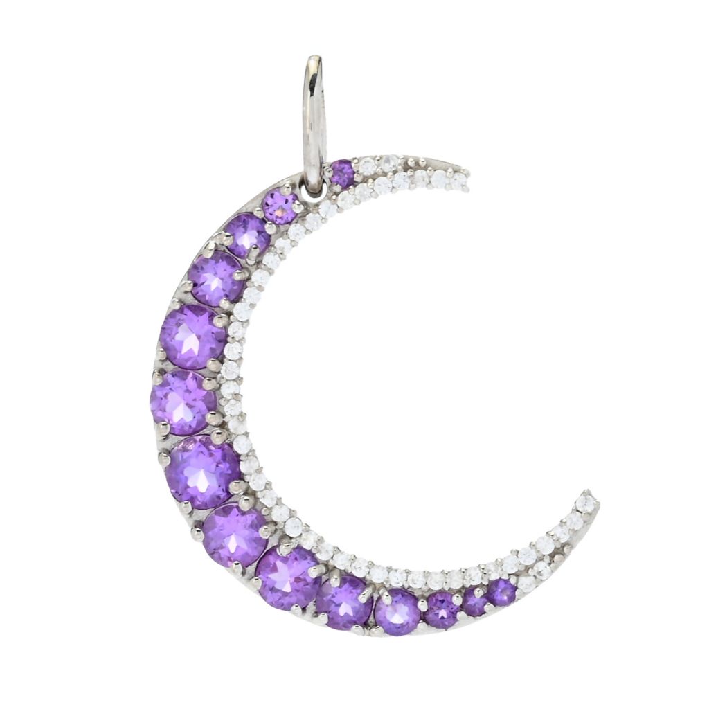 Claire Vessot Designs Choice of Gemstone & Zircon Crescent Moon Pendant by Steals
