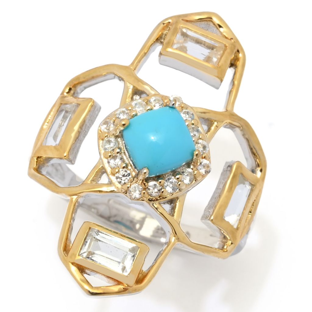 Claire Vessot Designs 5mm Sleeping Beauty Turquoise & Gem Geometric Ring by Steals
