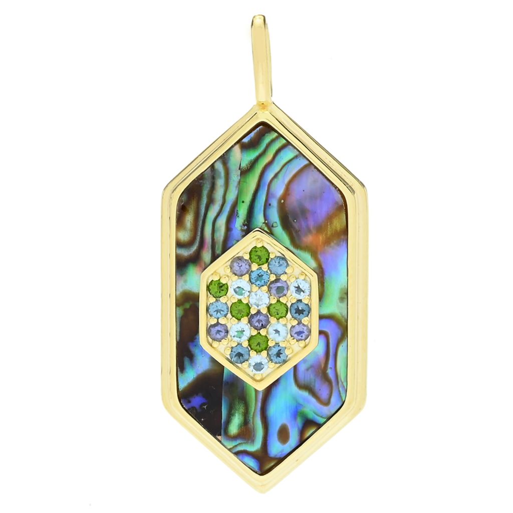 Claire Vessot Designs Fancy Cut Abalone & Multi-Gemstone Hexagon Pendant by Steals