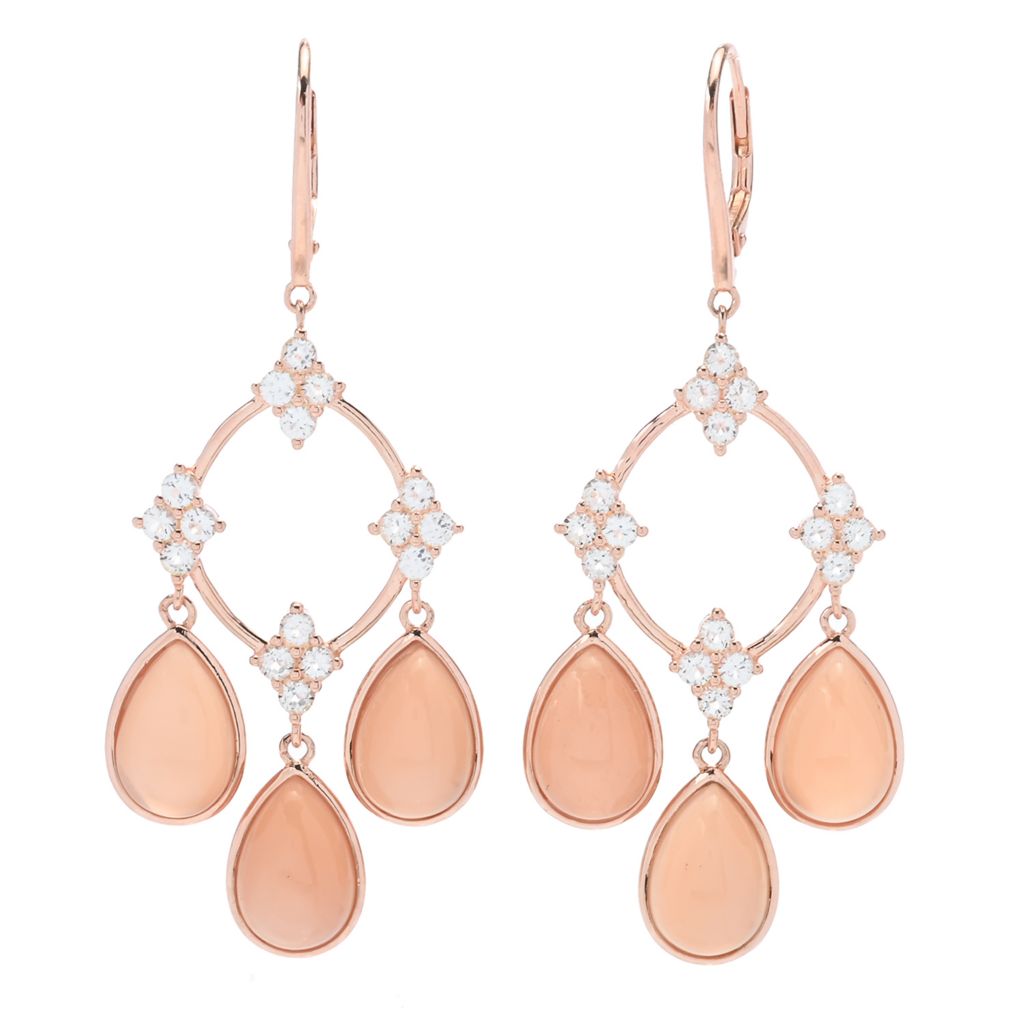 Claire Vessot Designs Peach Moonstone & White Topaz Chandelier Earrings by Steals