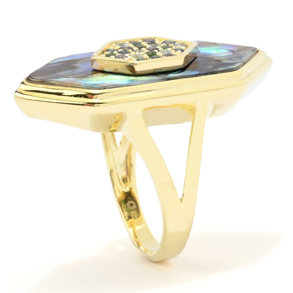 Claire Vessot Designs Fancy Cut Abalone & Multi-Gem Hexagon Shape Ring by Steals