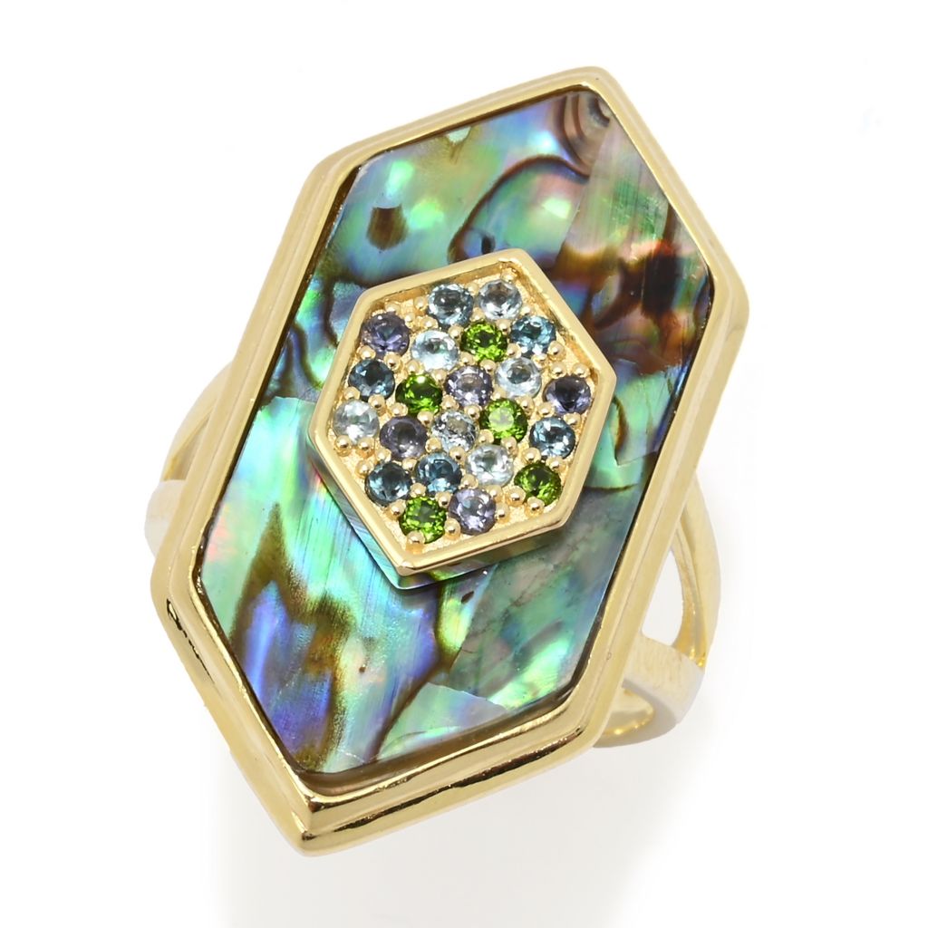 Claire Vessot Designs Fancy Cut Abalone & Multi-Gem Hexagon Shape Ring by Steals