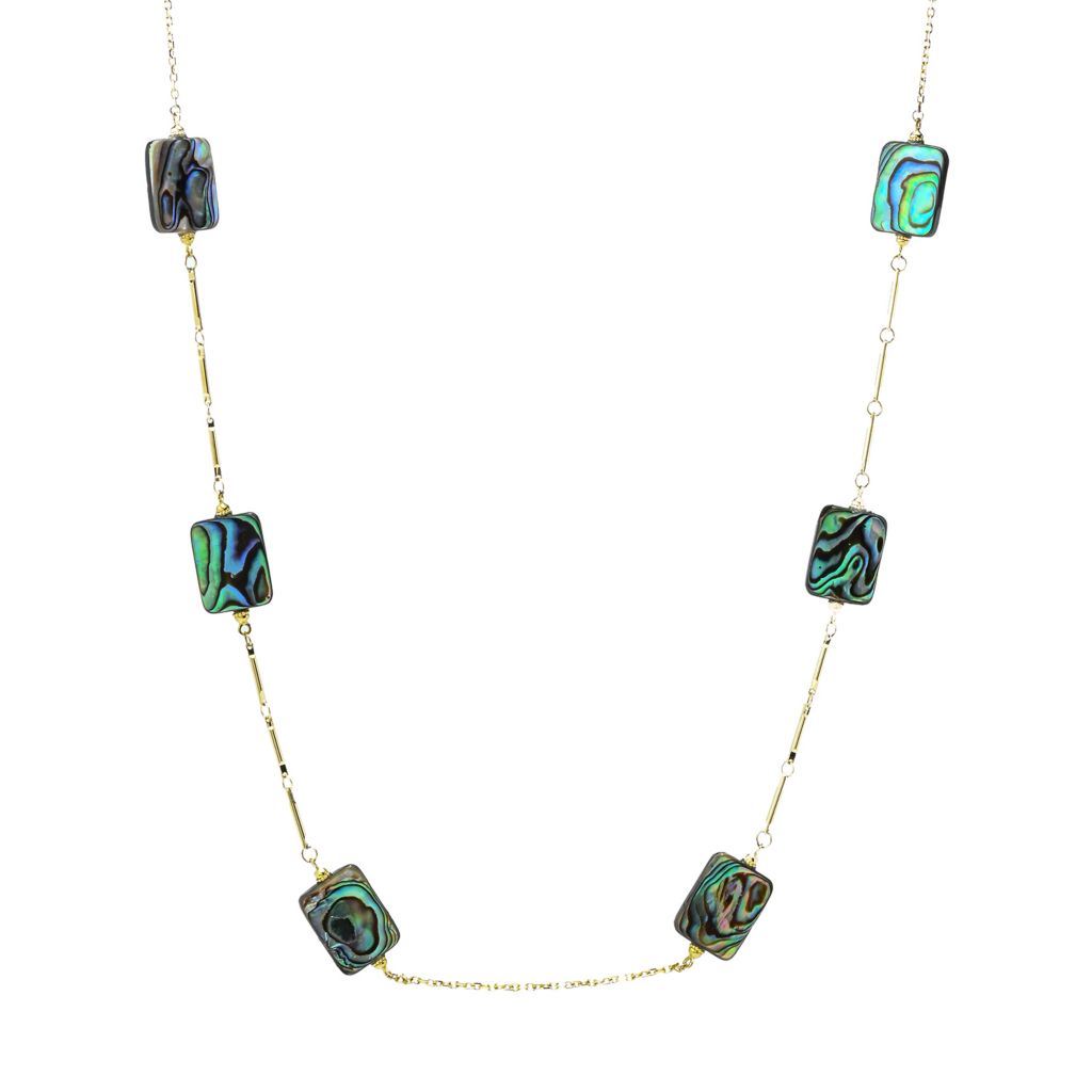 Claire Vessot Designs 14K Gold Plated 16x12mm Abalone Station Bar Necklace by Steals