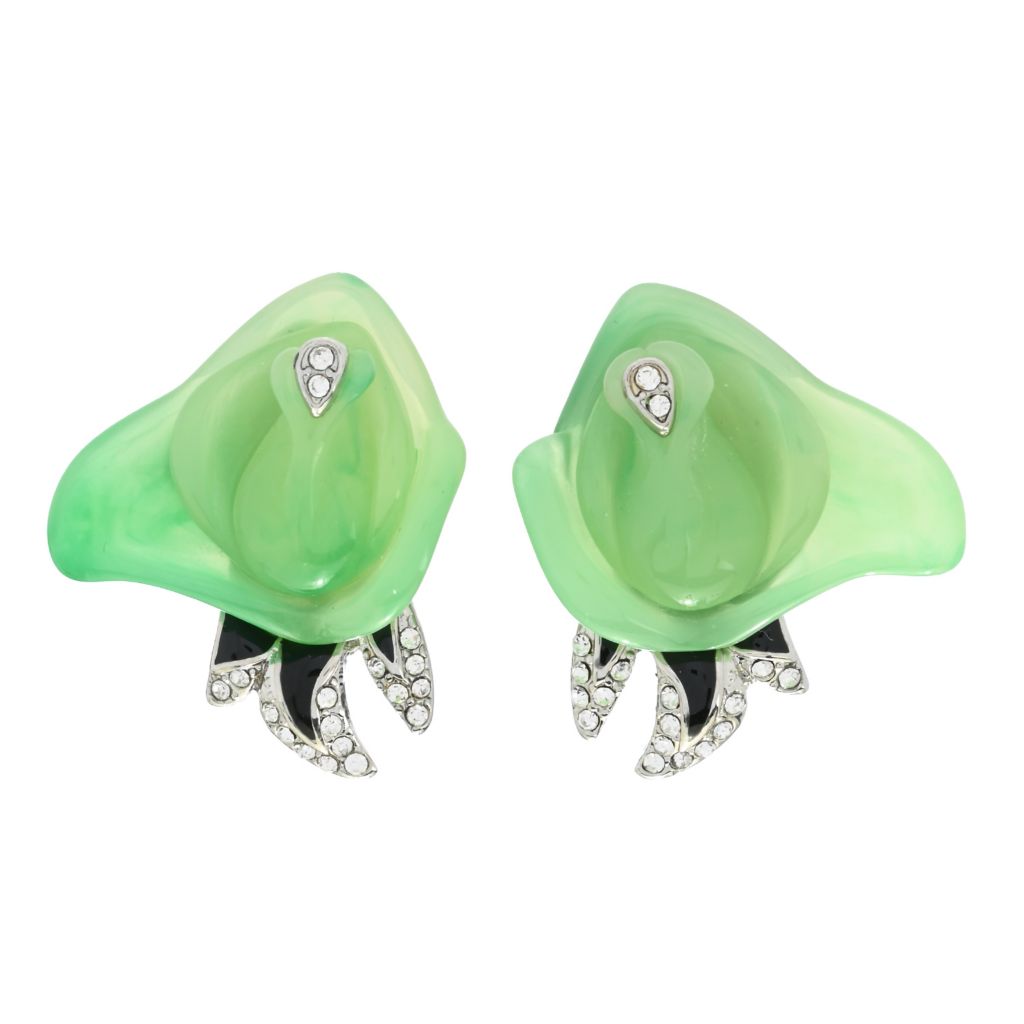 Kenneth Jay Lane Gold Plated Rhinestone Accented Rose Button Earrings by Steals