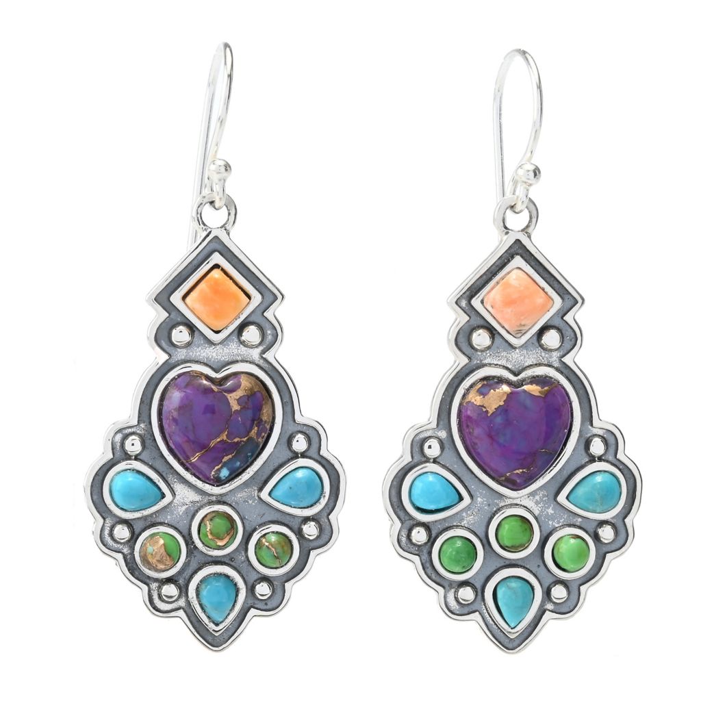 Southwest Elements "Statements" Spiny Oyster & Turquoise Drop Earrings by Steals