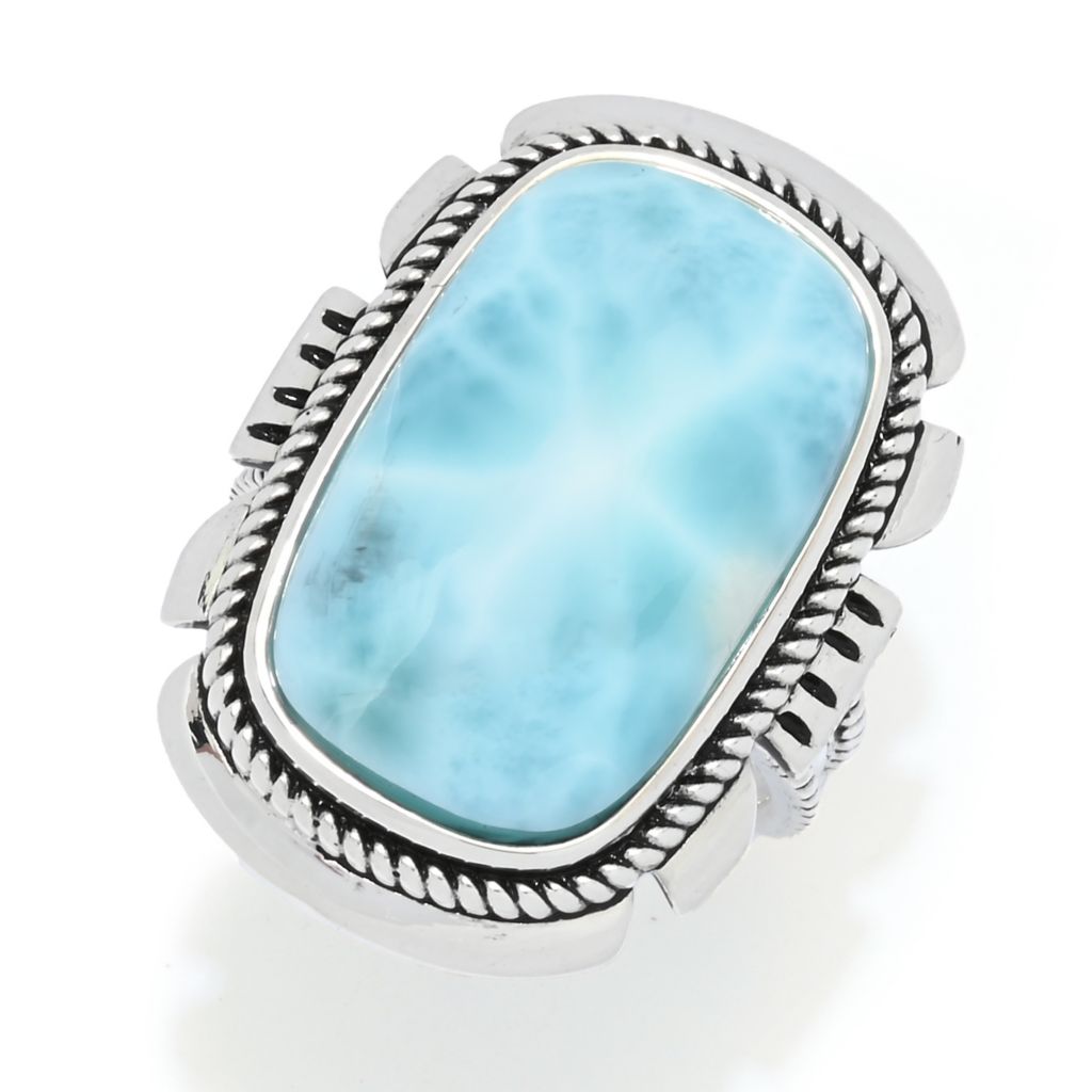 Southwest Elements Sterling Silver 23x14mm Cushion Shape Larimar Beaded Halo Ring by Steals