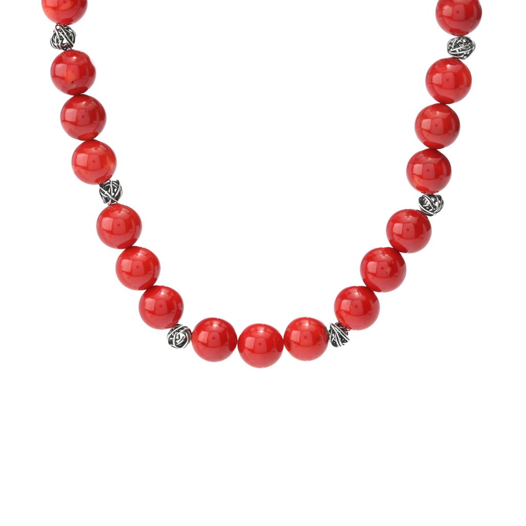Southwest Elements "Statements" Sterling Silver 16mm Red Bamboo Coral Necklace by Steals