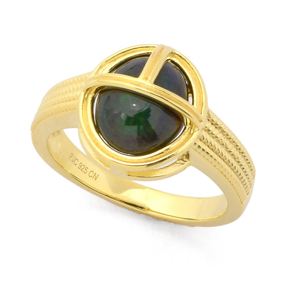 Passport to Egypt 18K Gold Plated 10x8mm Black Opal Scarab Stack Ring by Steals