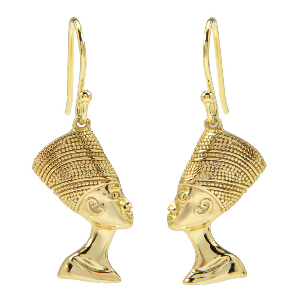 Passport to Egypt 18K Gold Plated Queen Nefertiti French Hook Drop Earrings by Steals