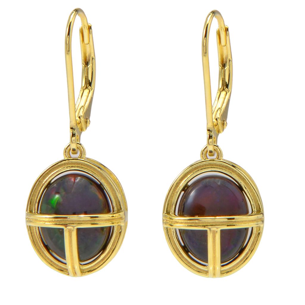 Passport to Egypt 18K Gold Plated 10x8mm Black Opal Scarab Drop Earrings by Steals