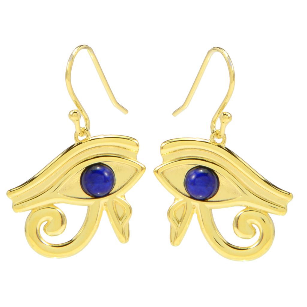 Passport to Egypt 18K Gold Plated 5mm Lapis Eye of Horus Drop Earrings by Steals