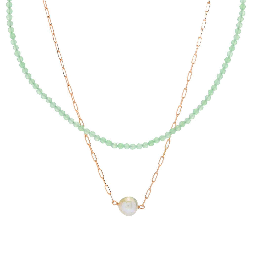 Perlaviva 10-10.5mm Cultured Pearl & Gem Double Strand Paperclip Necklace by Steals