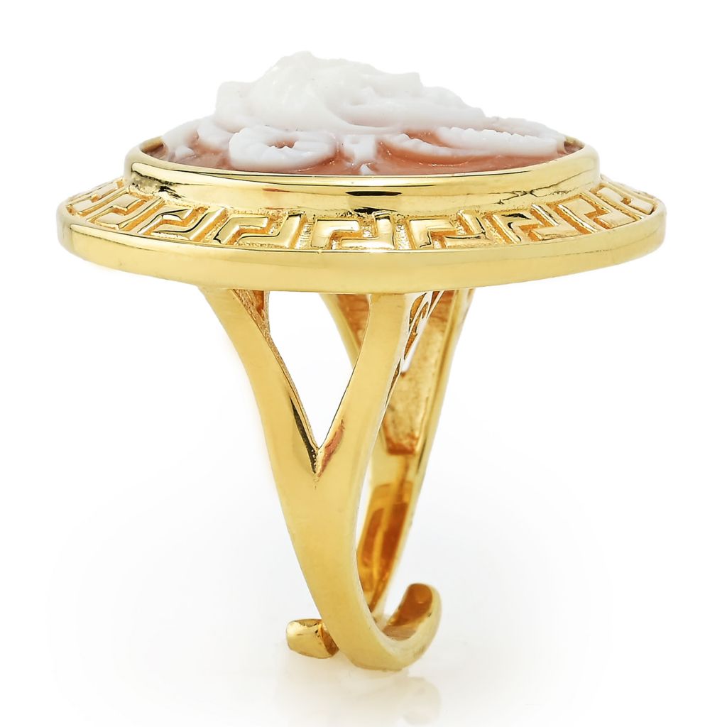 Cameo Italiano "Acropolis" 20mm Medusa Shell Cameo Greek Key Halo Ring by Steals