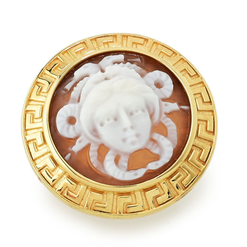 Cameo Italiano "Acropolis" 20mm Medusa Shell Cameo Greek Key Halo Ring by Steals