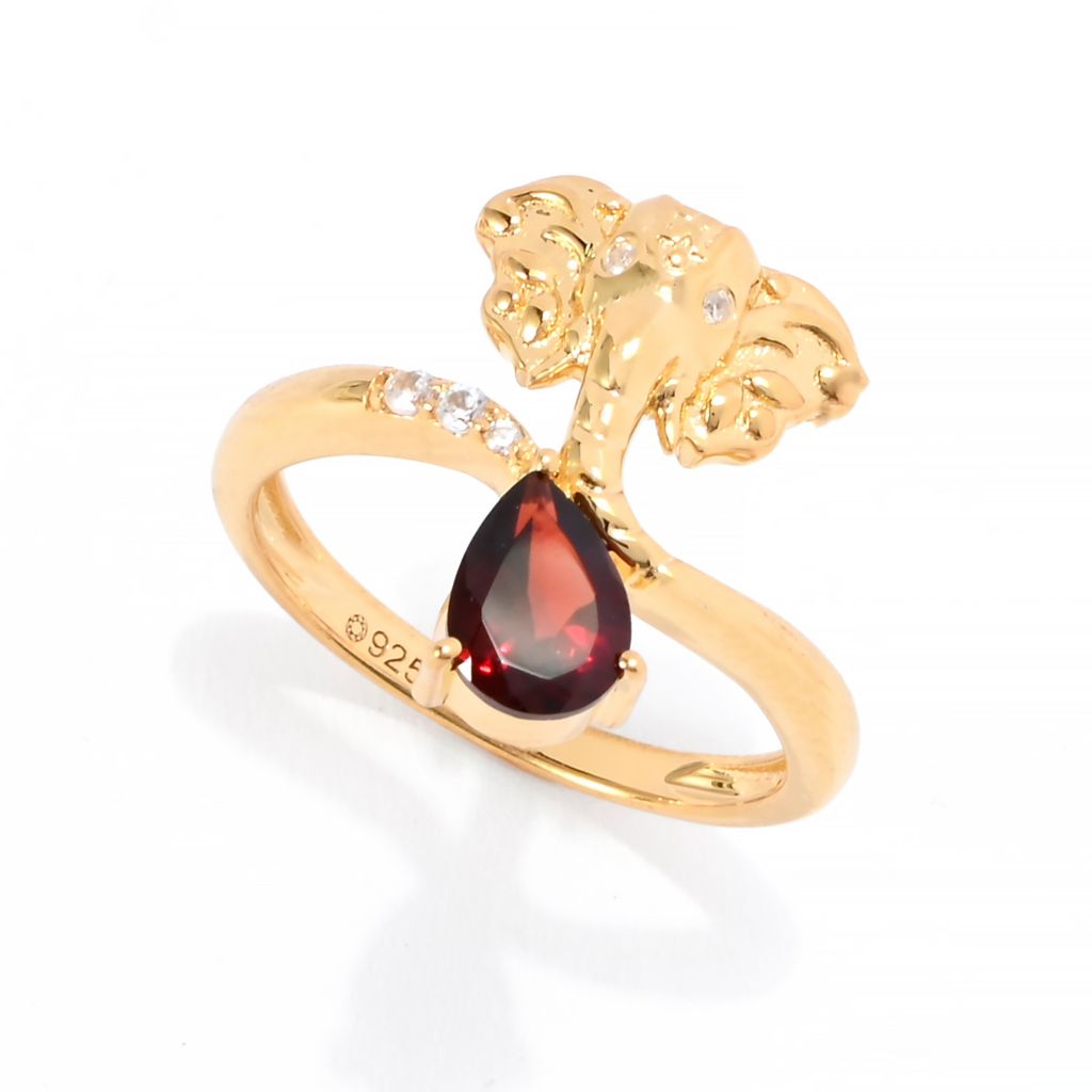 Passport to India Elephant 1.01ctw Red Garnet & Zircon Bypass Ring by Steals