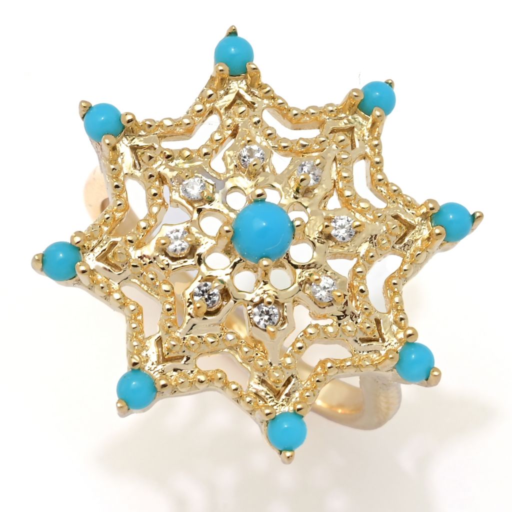 Passport to India "Sheesh Mahal" Sleeping Beauty Turquoise & Zircon Star Ring by Steals
