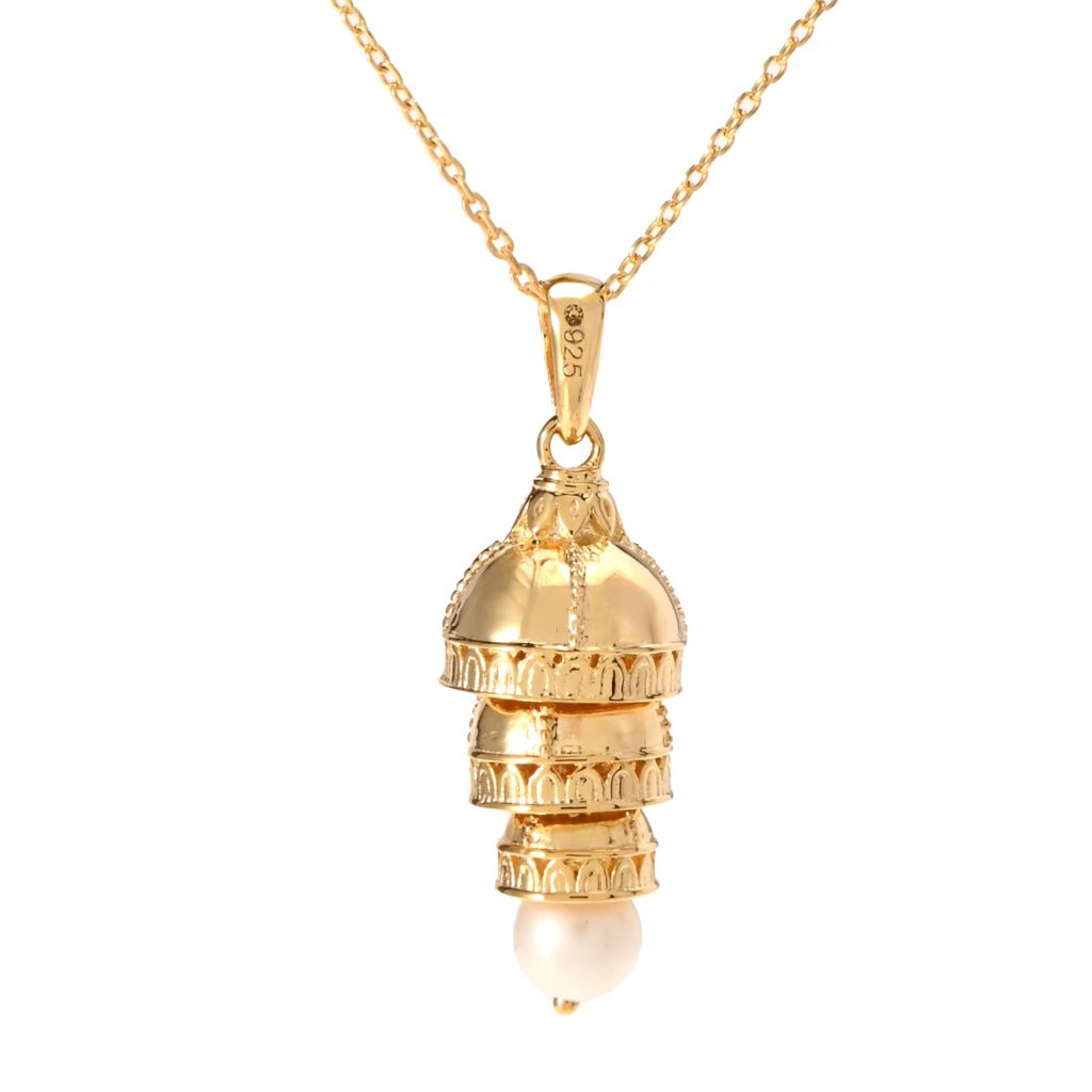 Passport to India "Taj Mahal" 18K Gold Plated Cultured Pearl Pendant w/ Chain by Steals