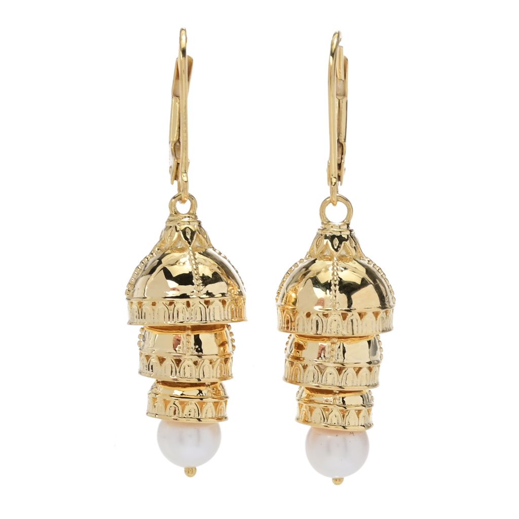 Passport to India "Taj Mahal" 18K Gold Plated Cultured Pearl Drop Earrings by Steals