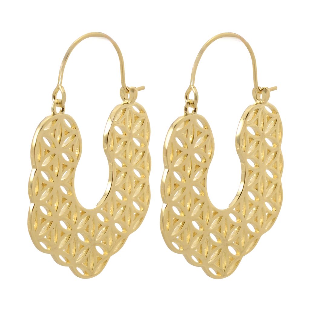 Passport to Egypt 18K Gold Plated Polished 25mm Flower of Life Hoop Earrings by Steals