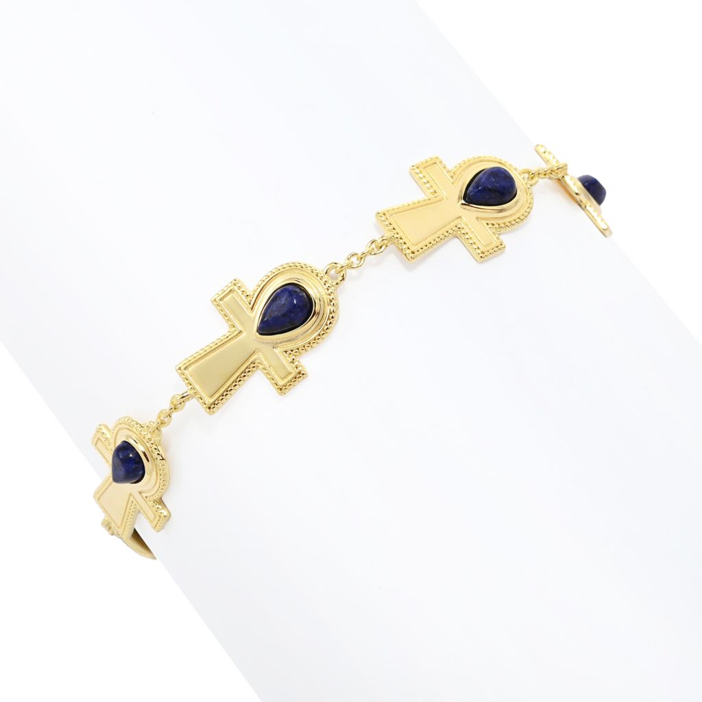 Passport to Egypt 18K Gold Plated 6x4mm Pear Shape Lapis Ankh Cross Bracelet by Steals