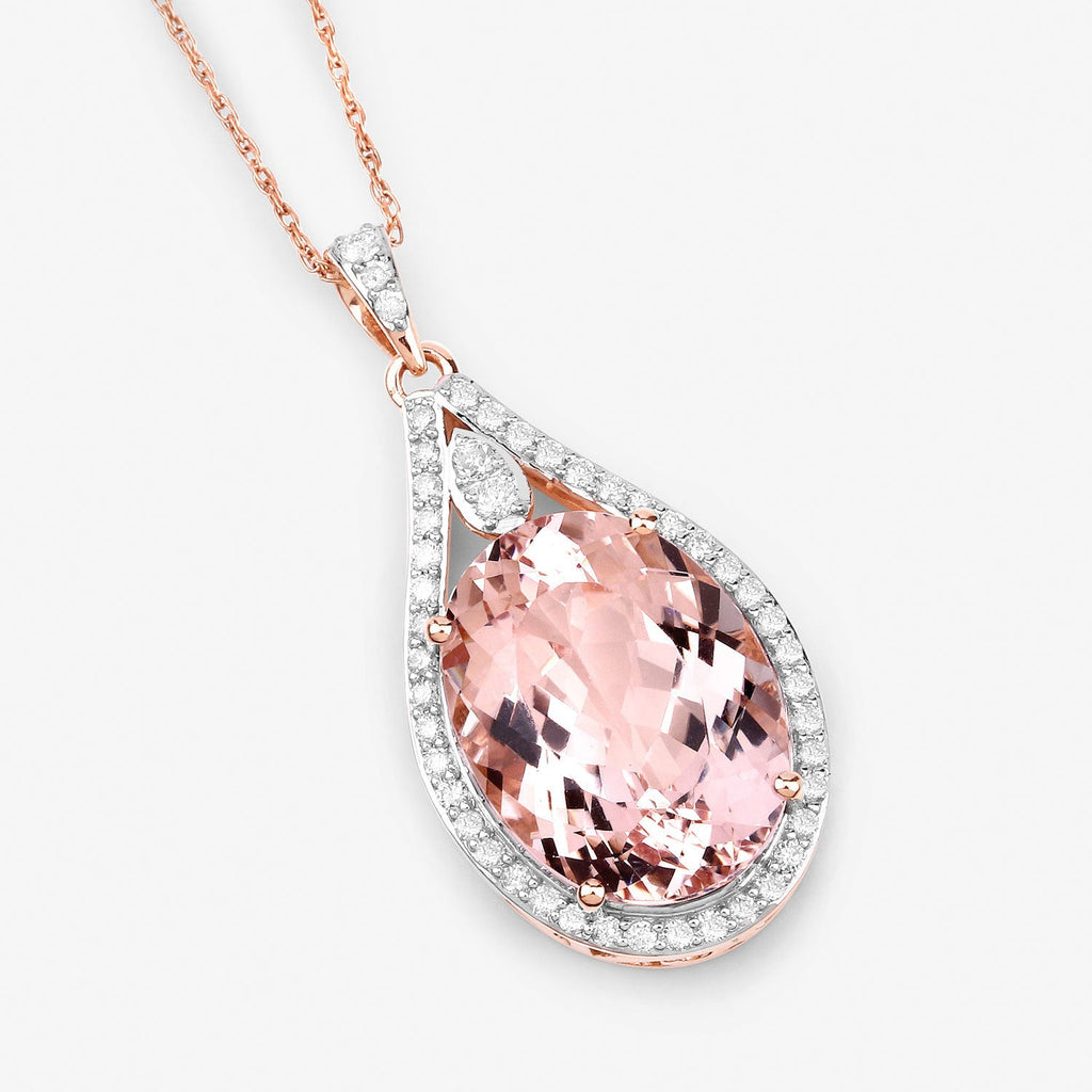 9.31 Carat Genuine Morganite and White Diamond 14K Rose Gold Pendant