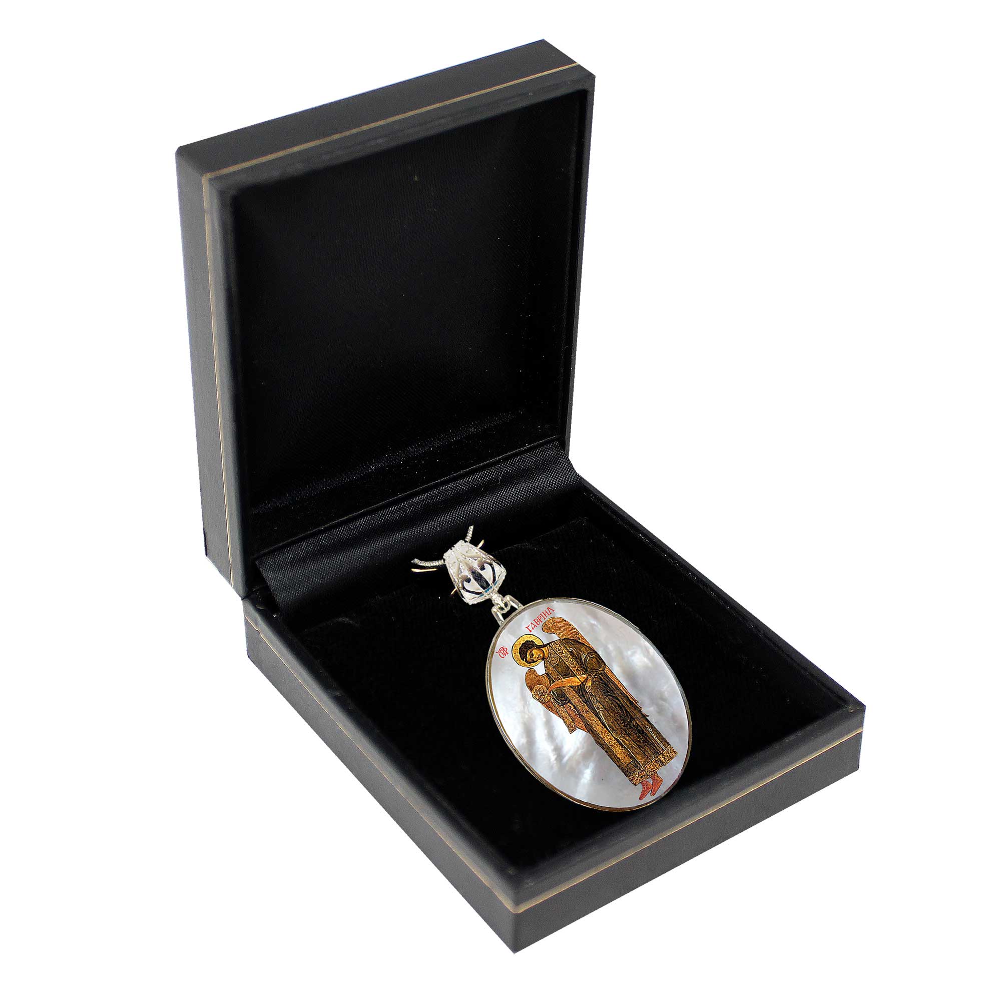 Archangel Saint Gabriel Silver Plated Mother of Pearl Jewelry Necklace - 43041