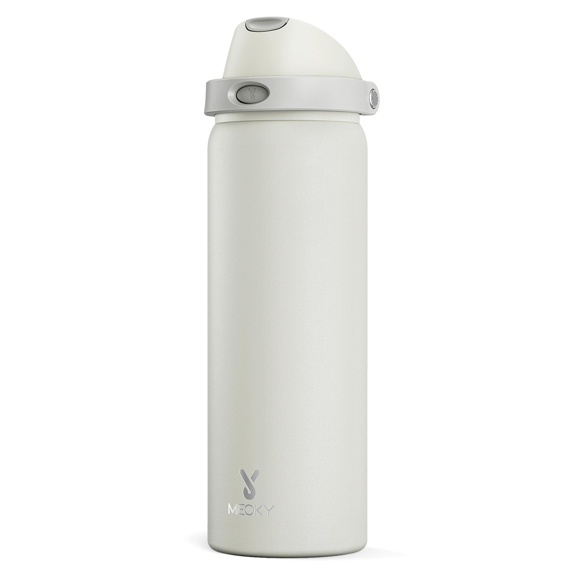 24 oz Insulated Water Bottle with Straw: Meoky Stainless Steel Metal Water Bottle with 2-in-1 Lid - Leak Proof, Cold for 24 Hours, Protective Silicone Base, BPA-Free for Sports Travel Car, Ivory