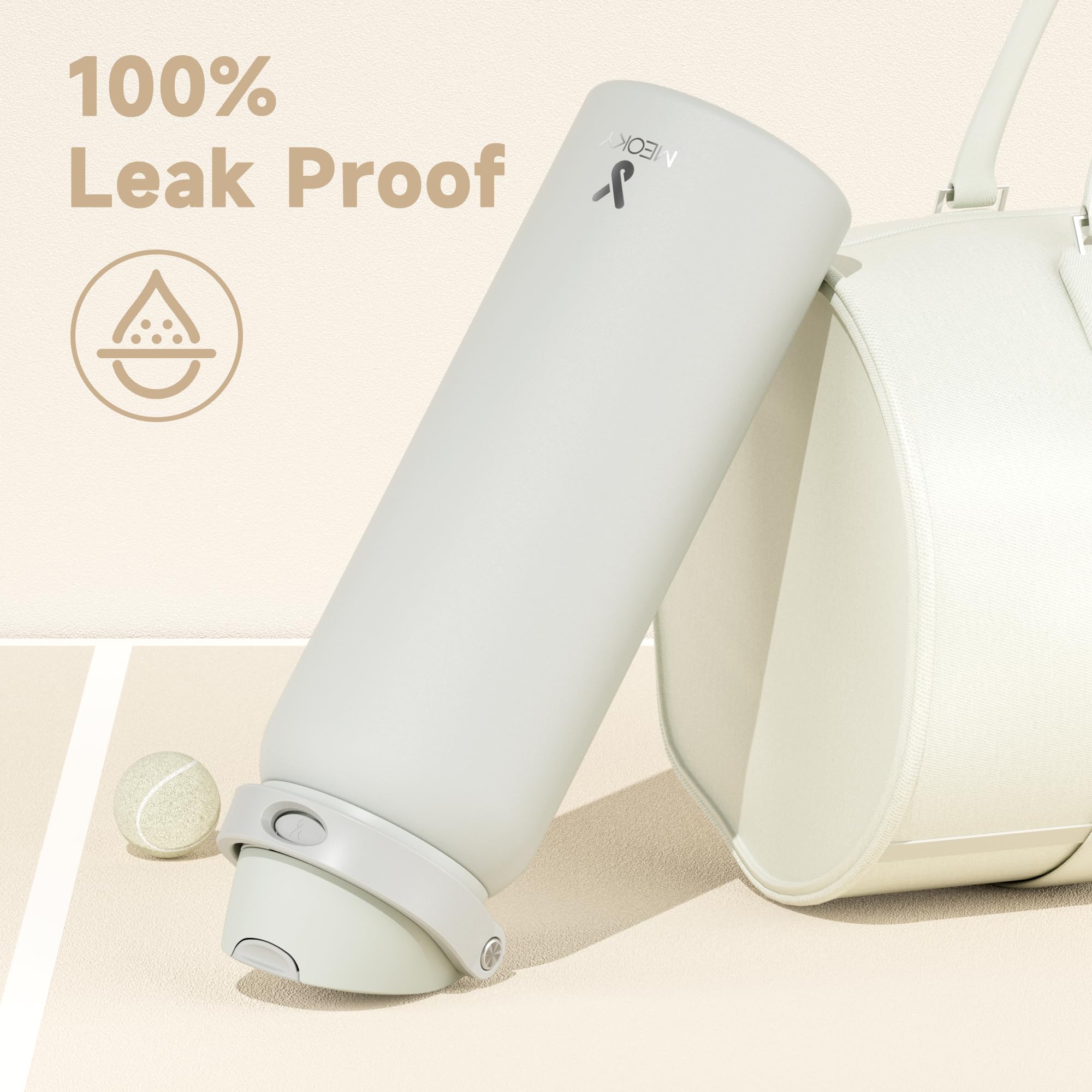 24 oz Insulated Water Bottle with Straw: Meoky Stainless Steel Metal Water Bottle with 2-in-1 Lid - Leak Proof, Cold for 24 Hours, Protective Silicone Base, BPA-Free for Sports Travel Car, Ivory