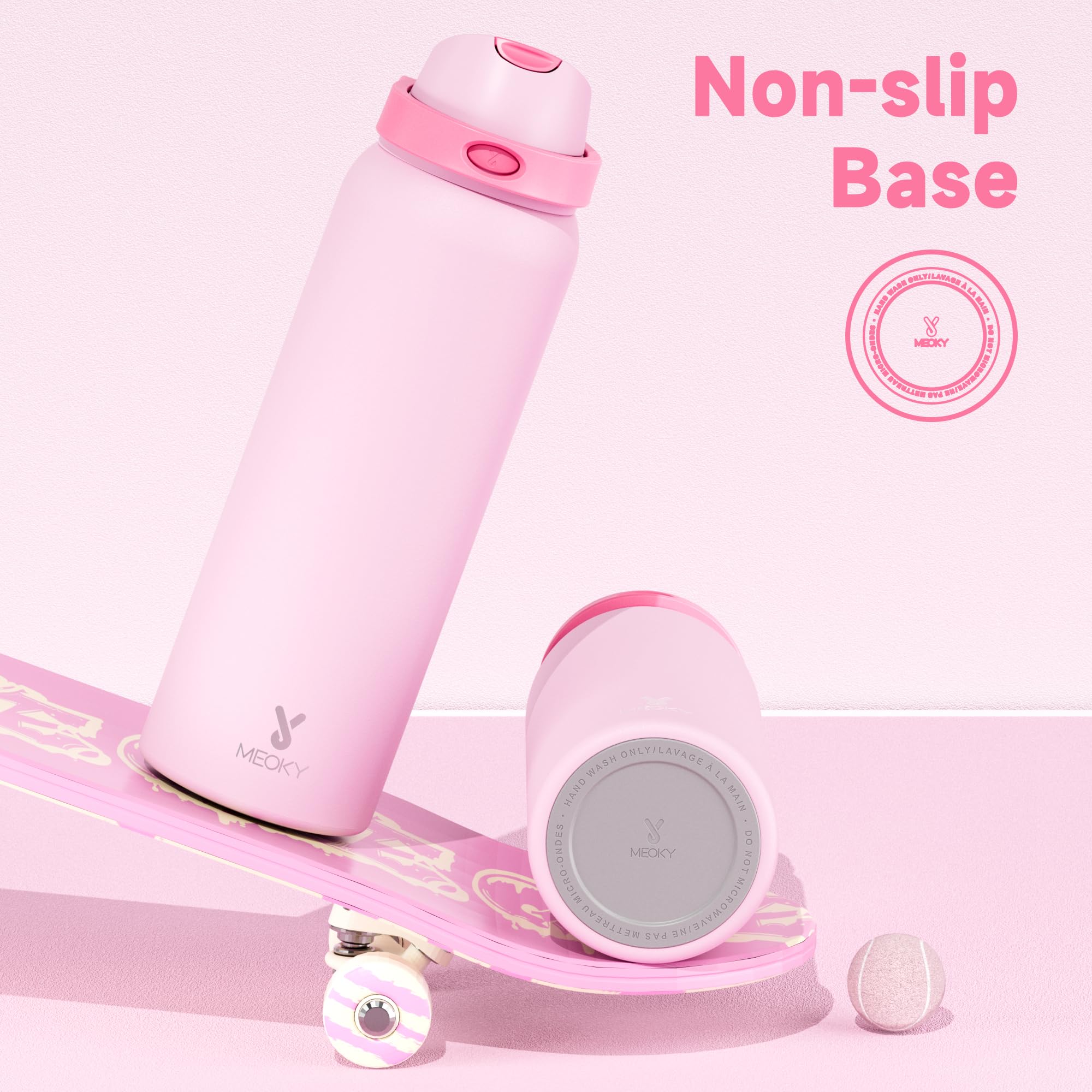 24 oz Insulated Water Bottle with Straw: Meoky Stainless Steel Metal Water Bottle with 2-in-1 Lid - Leak Proof, Cold for 24 Hours, Protective Silicone Base, BPA-Free for Sports Travel Car, Ivory