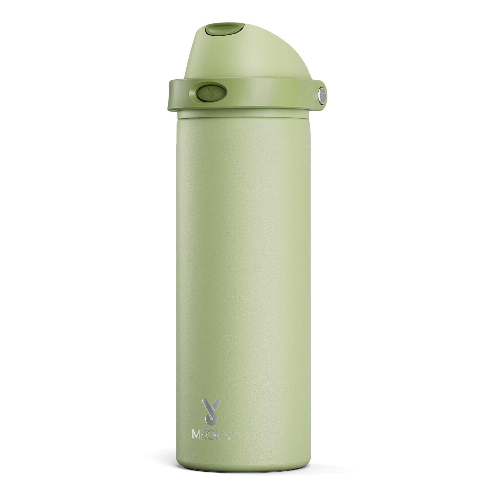 24 oz Insulated Water Bottle with Straw: Meoky Stainless Steel Metal Water Bottle with 2-in-1 Lid - Leak Proof, Cold for 24 Hours, Protective Silicone Base, BPA-Free for Sports Travel Car, Ivory