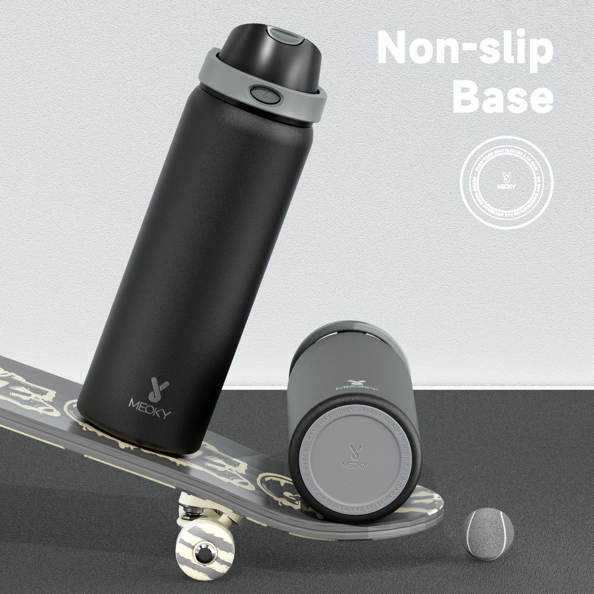 24 oz Insulated Water Bottle with Straw: Meoky Stainless Steel Metal Water Bottle with 2-in-1 Lid - Leak Proof, Cold for 24 Hours, Protective Silicone Base, BPA-Free for Sports Travel Car, Ivory