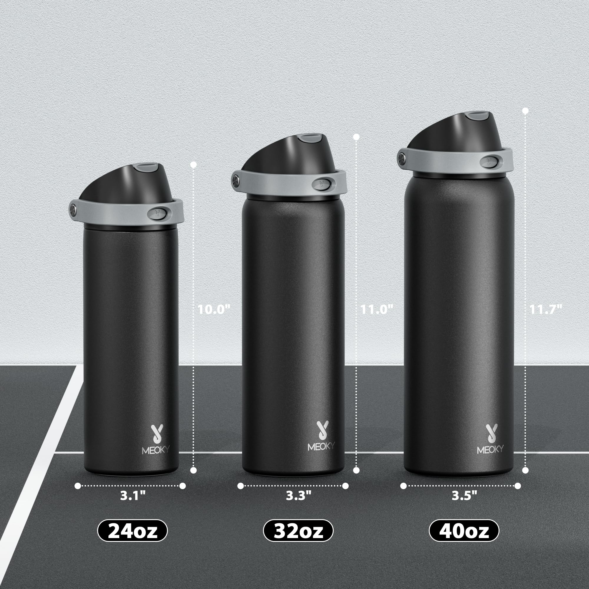 24 oz Insulated Water Bottle with Straw: Meoky Stainless Steel Metal Water Bottle with 2-in-1 Lid - Leak Proof, Cold for 24 Hours, Protective Silicone Base, BPA-Free for Sports Travel Car, Ivory