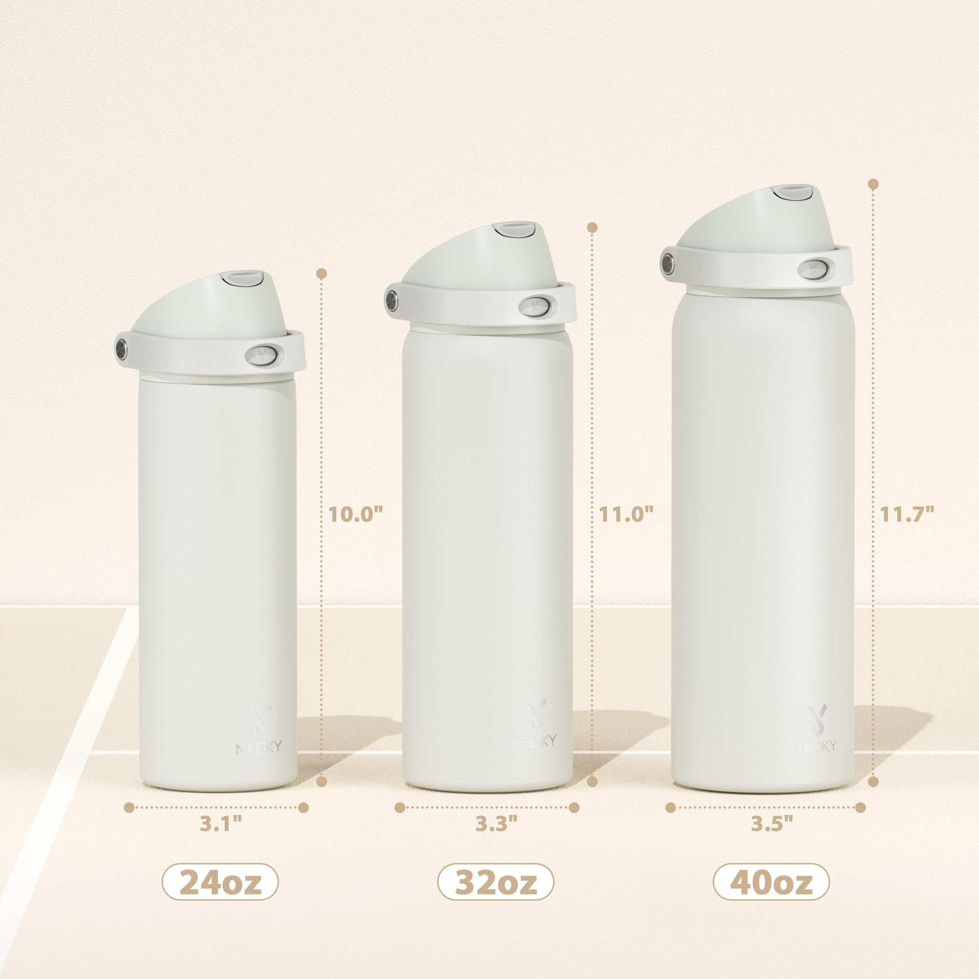 24 oz Insulated Water Bottle with Straw: Meoky Stainless Steel Metal Water Bottle with 2-in-1 Lid - Leak Proof, Cold for 24 Hours, Protective Silicone Base, BPA-Free for Sports Travel Car, Ivory