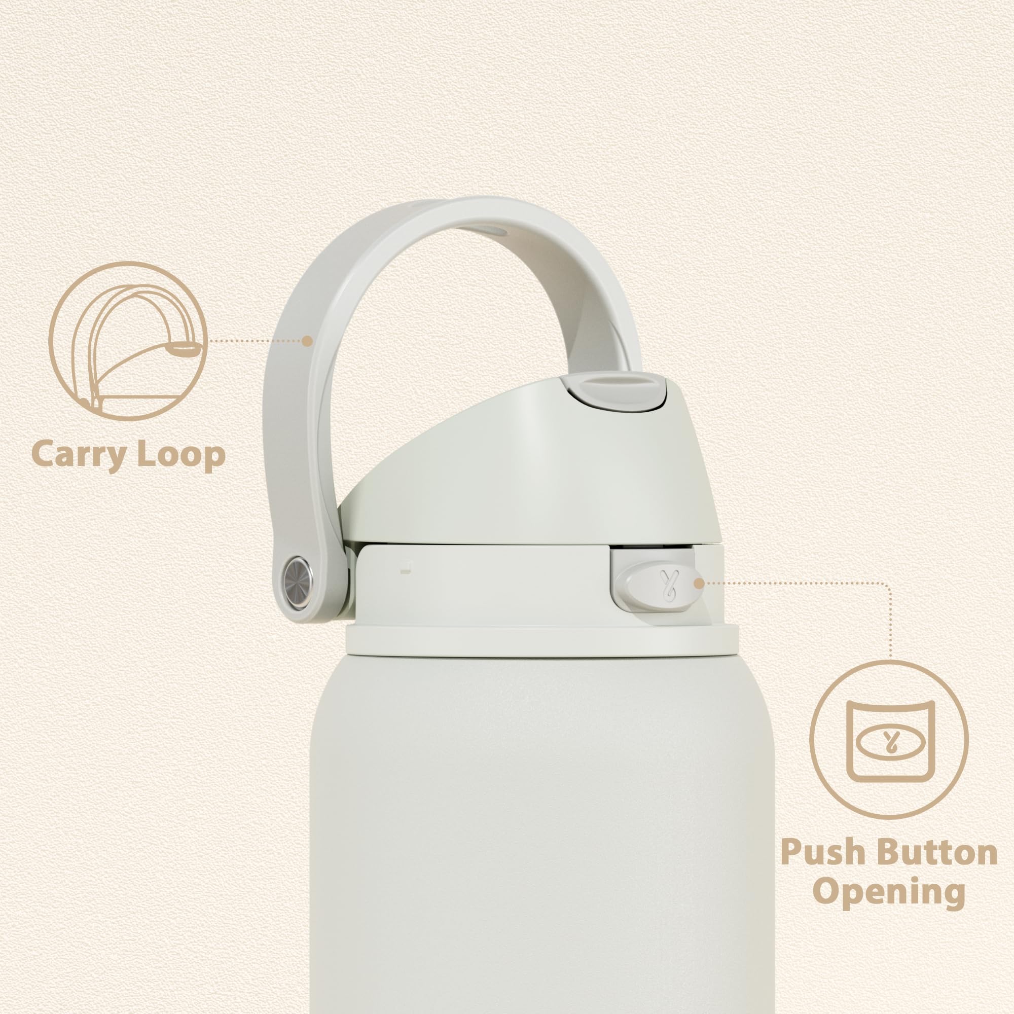 24 oz Insulated Water Bottle with Straw: Meoky Stainless Steel Metal Water Bottle with 2-in-1 Lid - Leak Proof, Cold for 24 Hours, Protective Silicone Base, BPA-Free for Sports Travel Car, Ivory