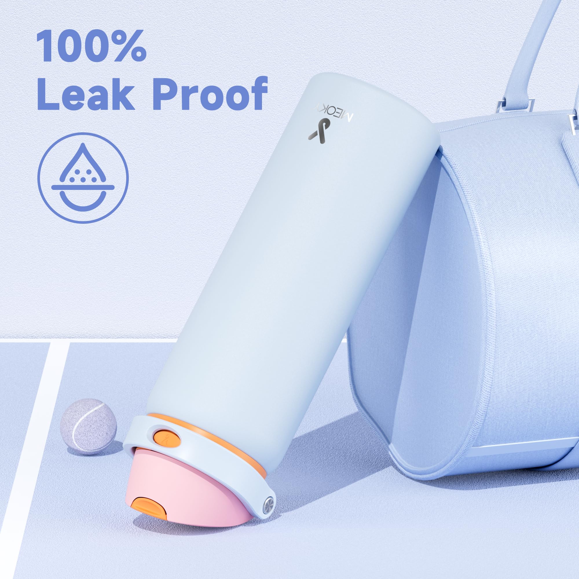 24 oz Insulated Water Bottle with Straw: Meoky Stainless Steel Metal Water Bottle with 2-in-1 Lid - Leak Proof, Cold for 24 Hours, Protective Silicone Base, BPA-Free for Sports Travel Car, Ivory