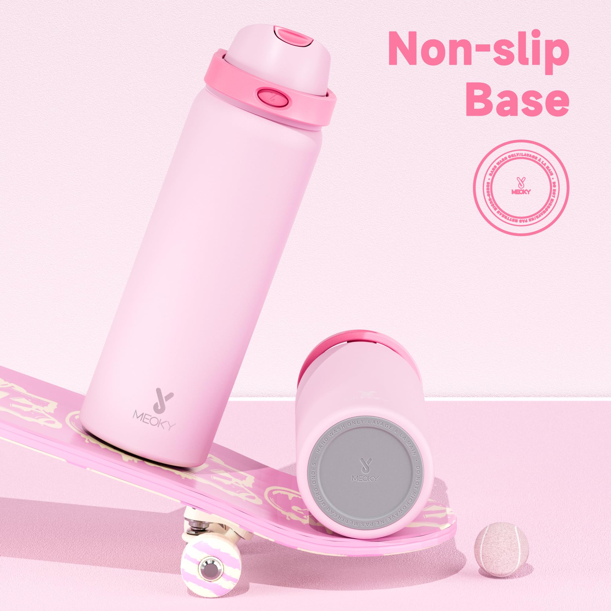 24 oz Insulated Water Bottle with Straw: Meoky Stainless Steel Metal Water Bottle with 2-in-1 Lid - Leak Proof, Cold for 24 Hours, Protective Silicone Base, BPA-Free for Sports Travel Car, Ivory