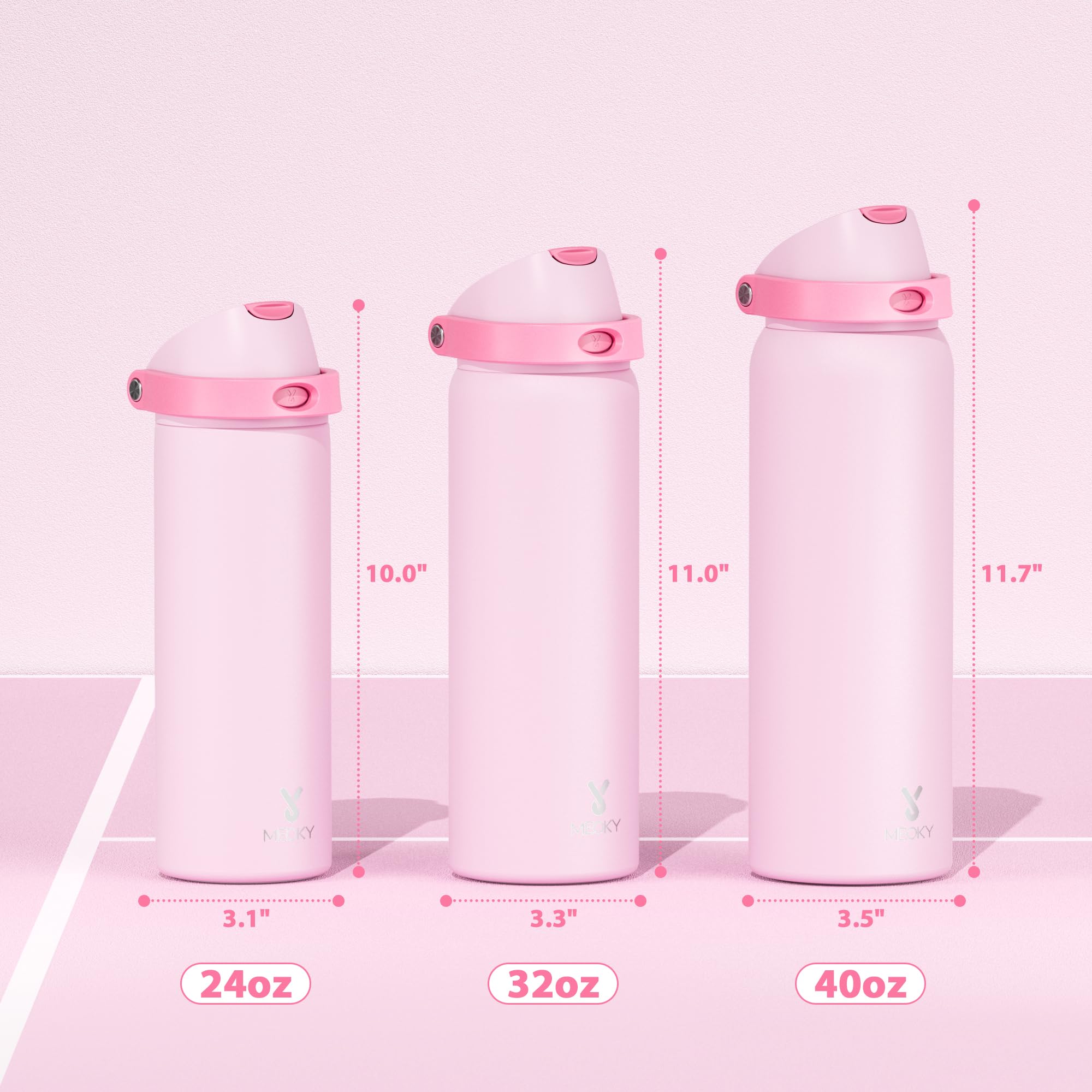 24 oz Insulated Water Bottle with Straw: Meoky Stainless Steel Metal Water Bottle with 2-in-1 Lid - Leak Proof, Cold for 24 Hours, Protective Silicone Base, BPA-Free for Sports Travel Car, Ivory