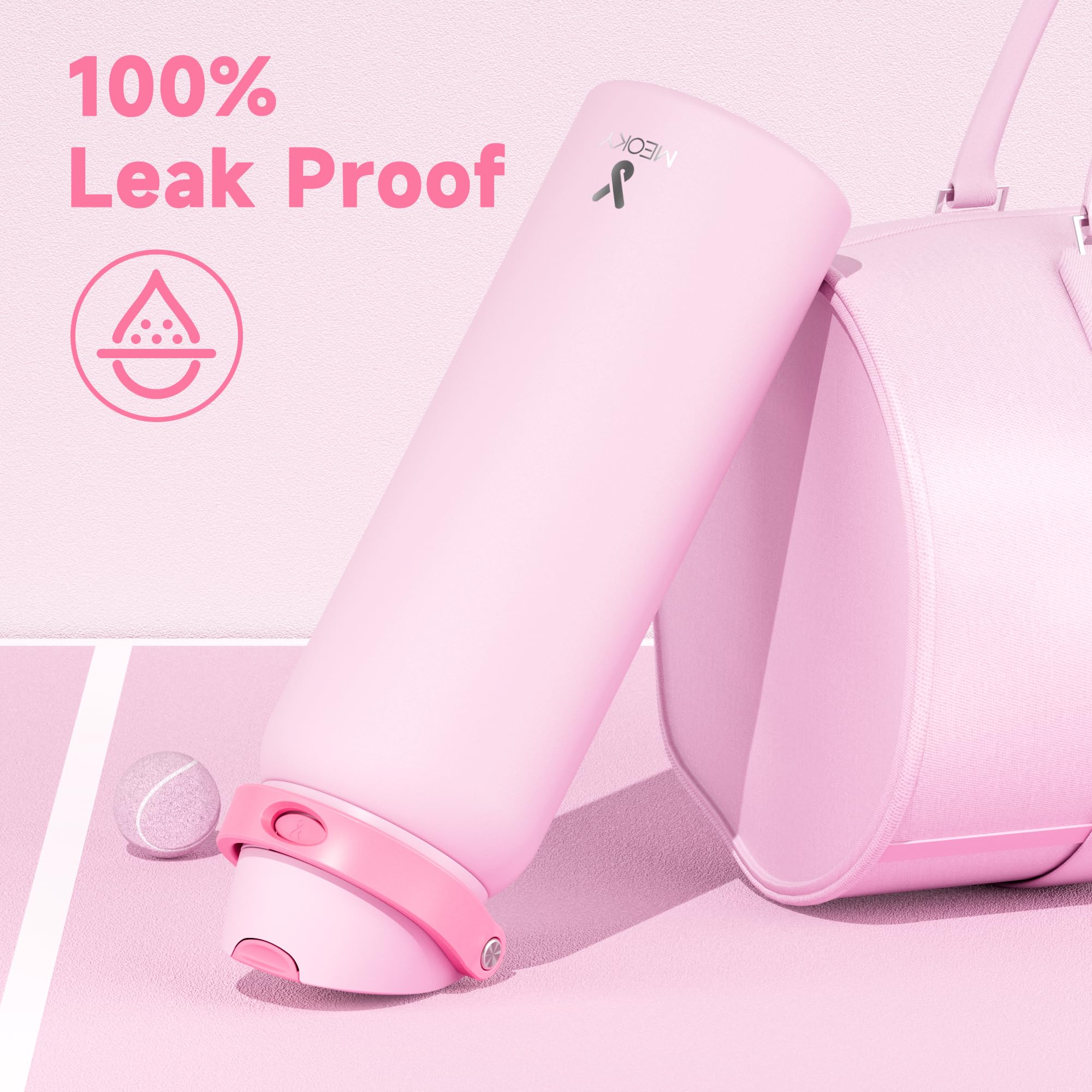 24 oz Insulated Water Bottle with Straw: Meoky Stainless Steel Metal Water Bottle with 2-in-1 Lid - Leak Proof, Cold for 24 Hours, Protective Silicone Base, BPA-Free for Sports Travel Car, Ivory