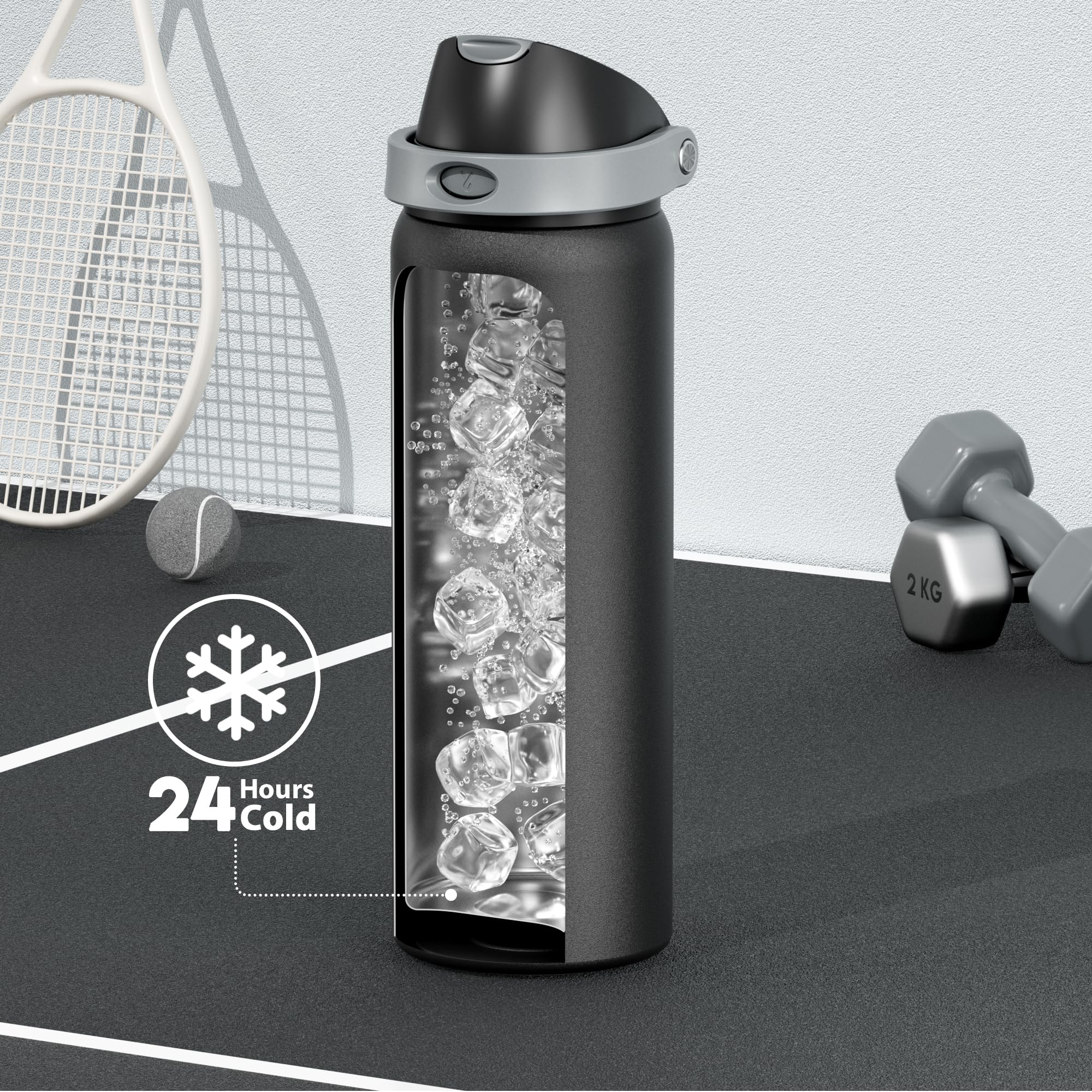 24 oz Insulated Water Bottle with Straw: Meoky Stainless Steel Metal Water Bottle with 2-in-1 Lid - Leak Proof, Cold for 24 Hours, Protective Silicone Base, BPA-Free for Sports Travel Car, Ivory