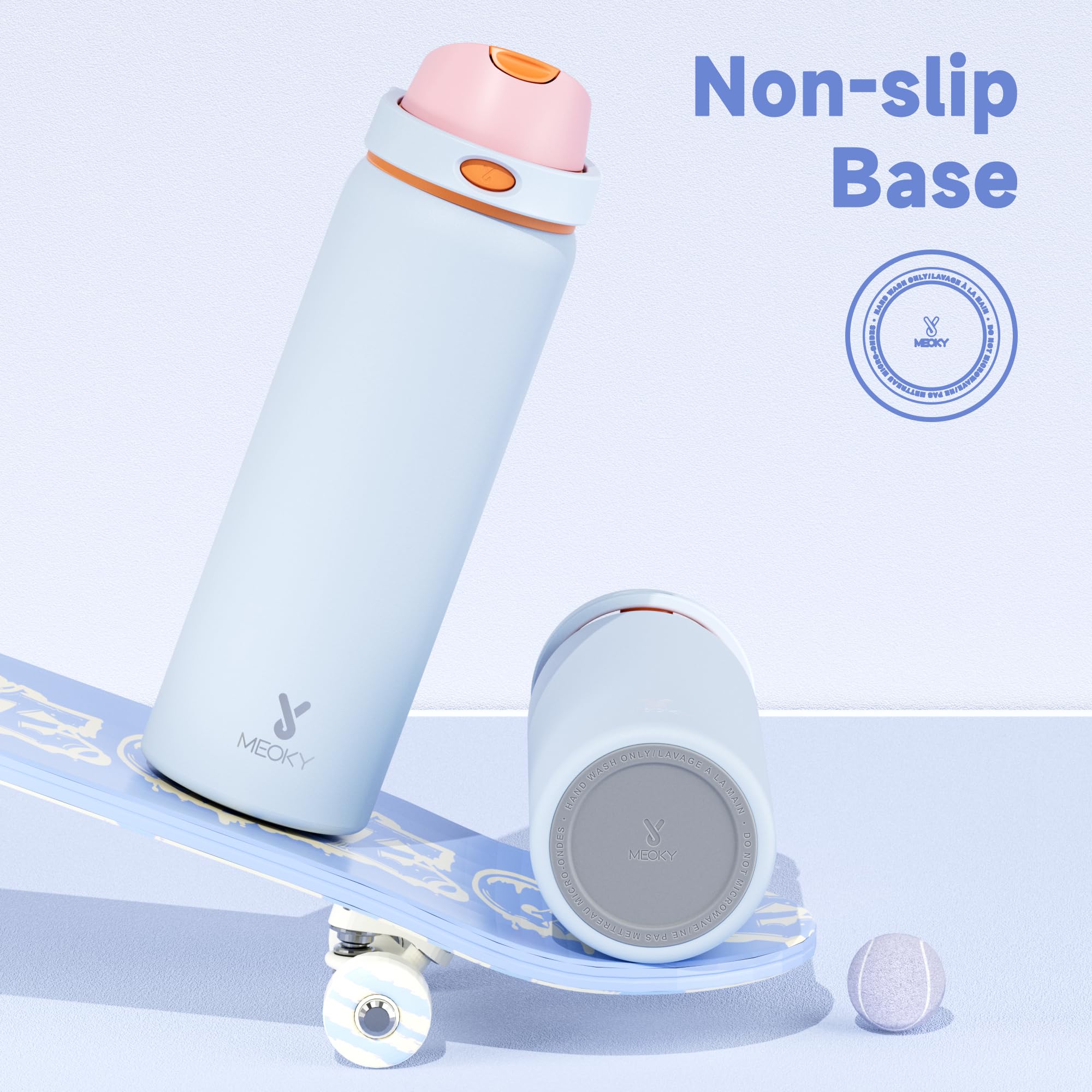 24 oz Insulated Water Bottle with Straw: Meoky Stainless Steel Metal Water Bottle with 2-in-1 Lid - Leak Proof, Cold for 24 Hours, Protective Silicone Base, BPA-Free for Sports Travel Car, Ivory