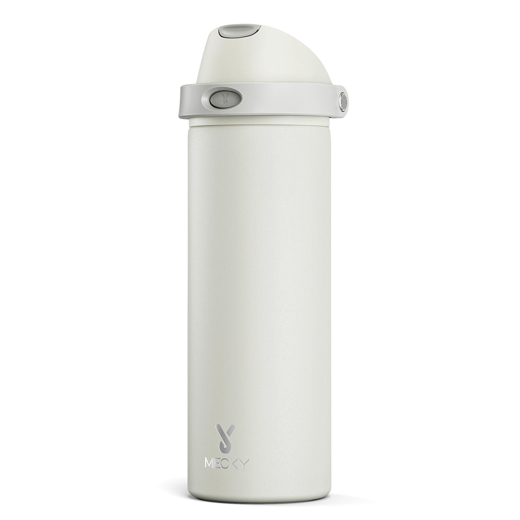 24 oz Insulated Water Bottle with Straw: Meoky Stainless Steel Metal Water Bottle with 2-in-1 Lid - Leak Proof, Cold for 24 Hours, Protective Silicone Base, BPA-Free for Sports Travel Car, Ivory